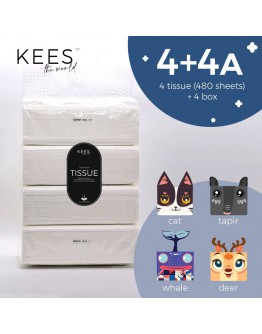 【Ready Stock】KEES World 3-ply Soft Facial Tissue (4packs + 4 random box)